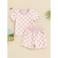 thumbnail image 3 of Yunliwuli Baby Boys Girls 2 Piece Summer Set Round Neck Short Sleeve Checkerboard Print Tops + Elastic Waist Shorts Infant Toddler Outfits, 3 of 10