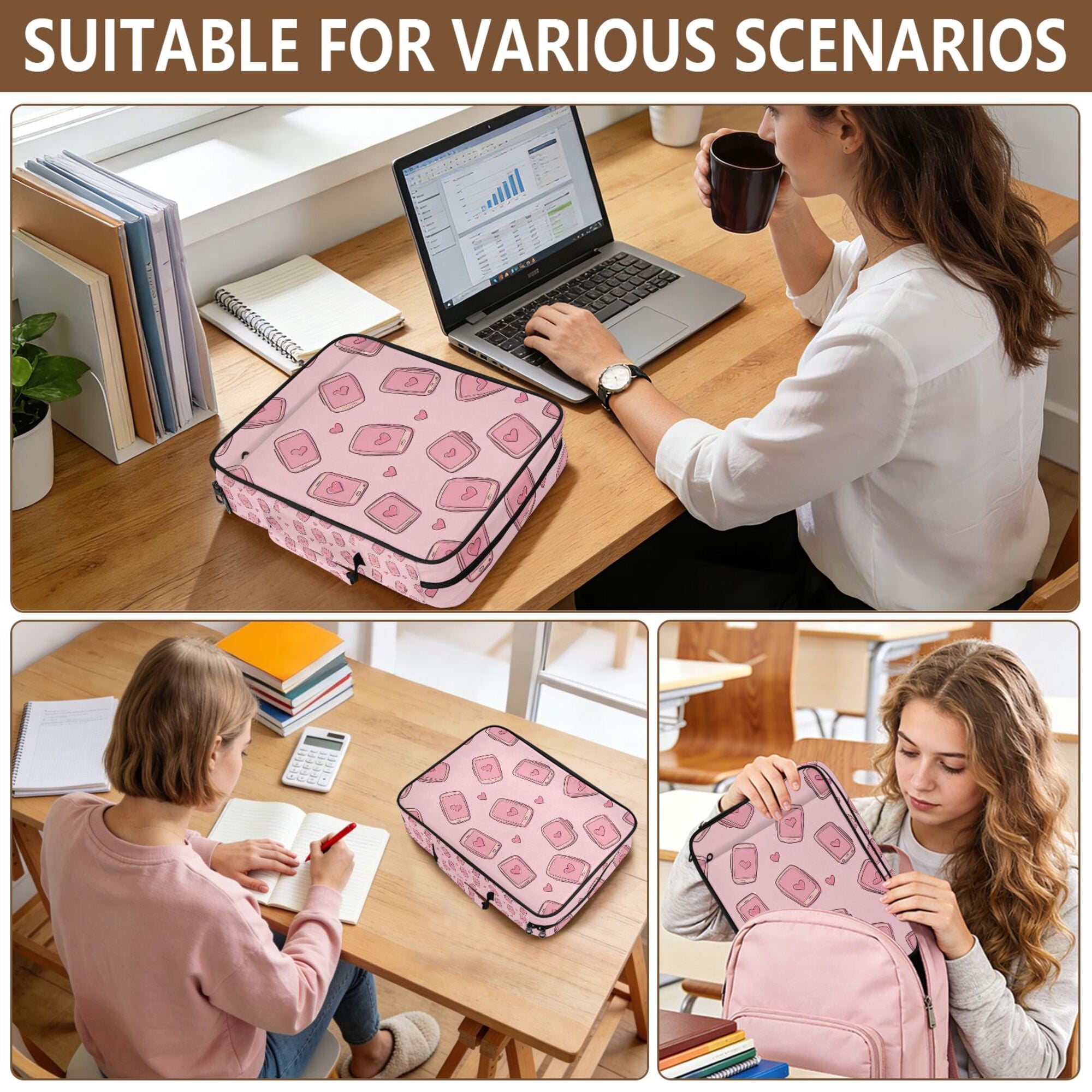 FORMRS Accordion File Folder A4 Size 7-Pocket Expanding Document Organizer Bag with 3 Ring Binder, Phones and Hearts