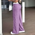 thumbnail image 6 of Wide Leg Lounge Pants for Women - Ice Silk Wrinkle Casual Elastic Waist Baggy Track Pants Purple 2XL, 6 of 6