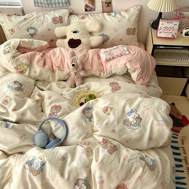 Double Print Waffle Cotton Bedding Set with Duvet Cover Pillowcases for Home