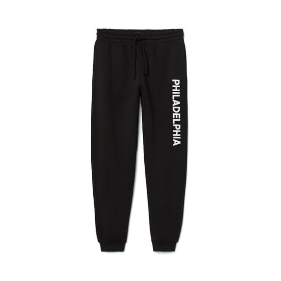 Daxton Adult Unisex Basic Black Jogger Sweatpants USA Cities States White Letters - Philadelphia, M