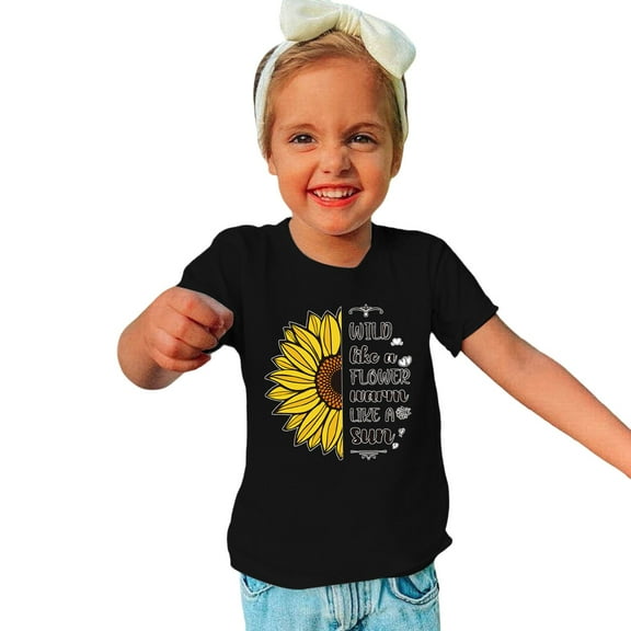 Dyfzdhu Toddler Kids Boys Girls Letter Sunflower Graphic T Shirts Short Sleeve Summer Tee 1-10Y