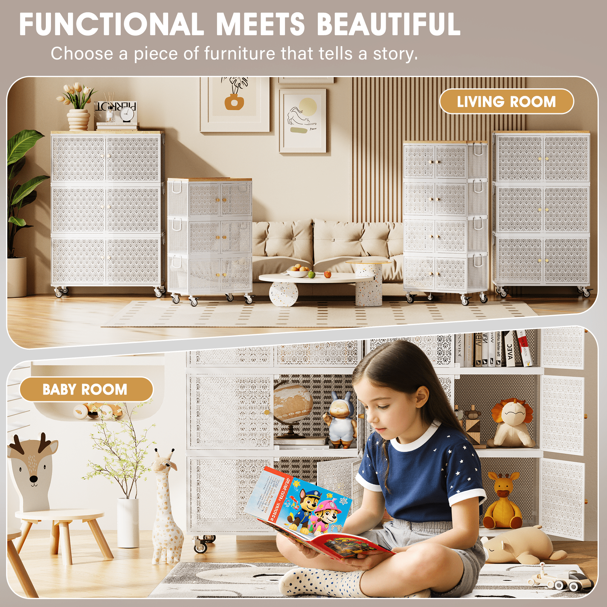 APONWILL 3-Tier Metal Storage Cabinet with Wheels, Magnetic-Closing Doors, and Dividers Effortless and Convenient for Living Rooms, Bedrooms, and Garages,21.65in Length.