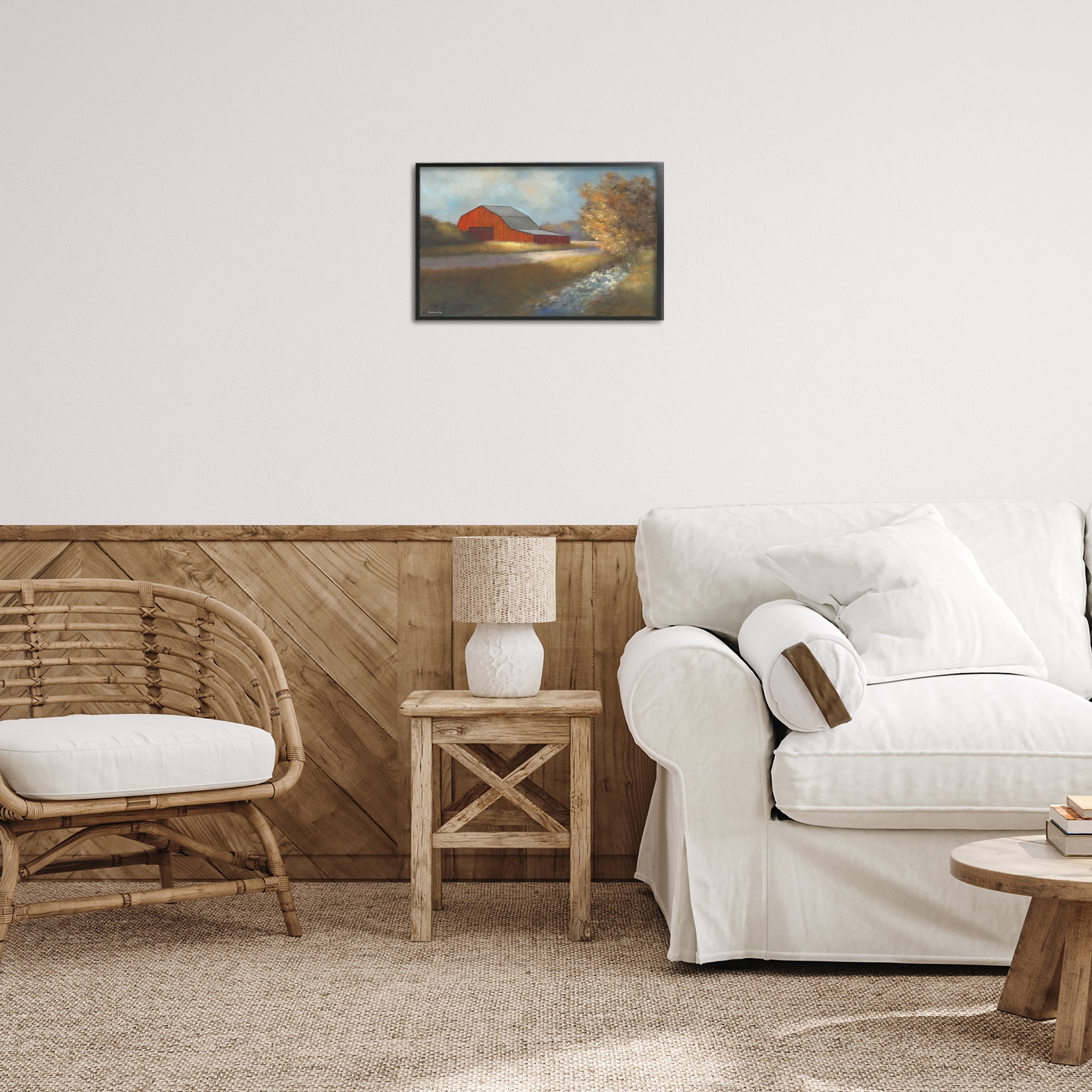 Stupell Industries Traditional Red Barn Landscape Painting Black Framed Art Print Wall Art, 18 x 12