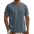 thumbnail image 6 of Men's Breathable Quick Dry Gym T-Shirt, Short Sleeve Crew Neck Striped Athletic Top, Blue,Size L, 6 of 9