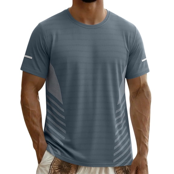 Eryao Quick Dry Gym Shirts Men Running Athletic T-Shirt Rash Guard Moisture Wicking Summer Short Sleeve Crew Neck Workout Tops Blue,M