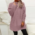 thumbnail image 2 of Women's Round- Neck Plush Fall And Winter Loose Solid Pocket Warm Long Sleeve Blouse Tops(Pink,XL), 2 of 6