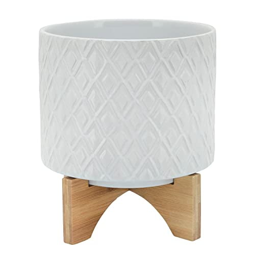 Sagebrook Home 15782-01 11" DIAMOND PLANTER W/ STAND, WHITE