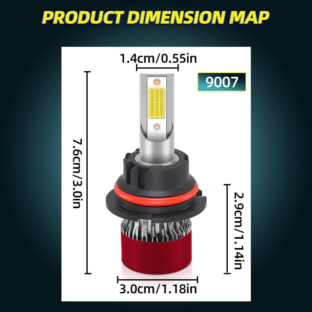 TELLIGIBLE 9007 LED Headlight Bulbs, 6500K Cool White, HB5 Headlights Bulb, Standard High Low Beam, Easy Installation, Pack of 2, Compatible with Multiple Cars