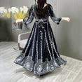 thumbnail image 6 of MORTTIC Women's Middle Eastern Style Round Neck Embroidered Dress 3/4 Sleeve Elegant Vacation Dress Black，L, 6 of 7