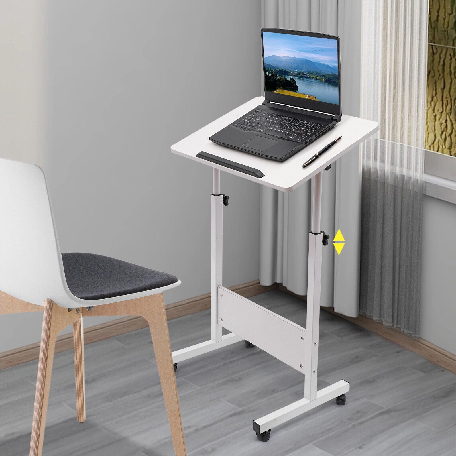 Modern Floor Mount Rectangular White Adjustable Portable Height Standing Desk for Living Room,Lounge
