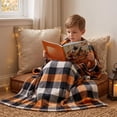 thumbnail image 5 of Plaid Throw Blanket, Large Check Pattern with Soft Drape for Home and Seasonal Display, Orange, Navy Blue, and White, 5 of 6