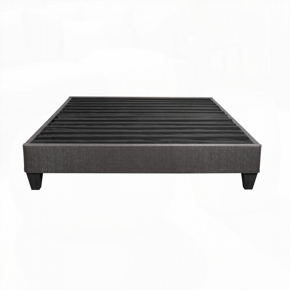 Queen-Size 14 in. Contemporary Upholstered Bed Frame Base with Dark Gray Fabric