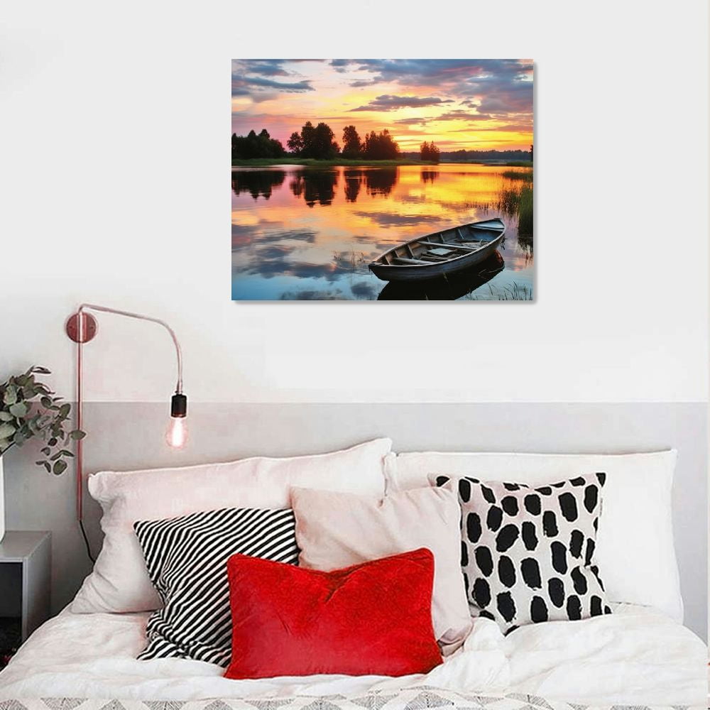 Shiartex Lake Landscape Canvas Wall Art:Sunset Skyline Painting