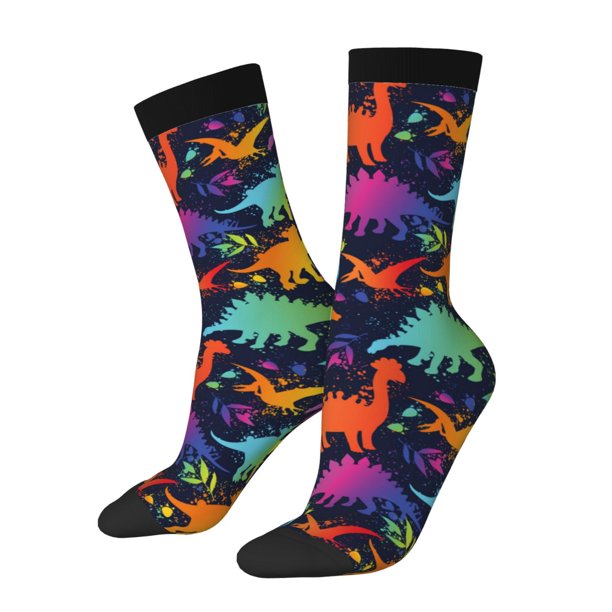 Fotbe Colorful Dinosaur Calcetas Largas con Estampado para Hombre y Mujer – Calcetas de Compresión Transpirables y Elásticas, Viajar y Uso Diario Talla 5-11