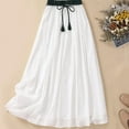 thumbnail image 4 of Women's Maxi Skirt A Line Elastic Waist Summer Skirt A Line Flowy Swing Casual Beach Skirt Ankle Length Double Layers Boho Loose Fit, White (XX-Large), 4 of 9