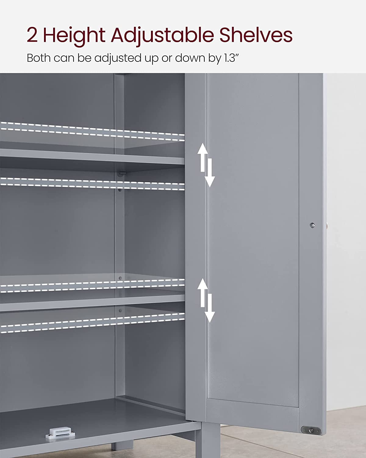 Floor Storage Cabinet, Storage Unit with 2 Adjustable Shelves,  Cabinet Freestanding, Dove Gray
