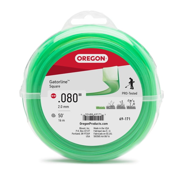 Oregon Trimmer Line - 69-171 - Green Gatorline - Square - .080" Gauge, 50' Donut, 50 Feet