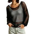 thumbnail image 7 of Ke1Clo Women’s Cotton Openwork Knit Sweater Cropped Sheer Mesh Cover Up Loose Fit Long Sleeve Summer Vacation Hollow Out Lightweight Korean Style Top, 7 of 7