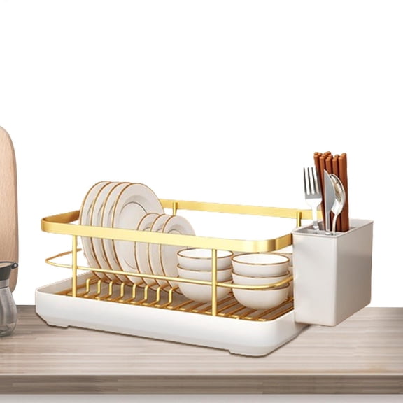 Dish Drying Rack for Kitchen Counter with Large Capacity Cutlery Holder & Removable Tray, Space-Saving Dish Drainer Rack for Dishes, Spoons,Forks,Chopsticks,Bowls,and Cups