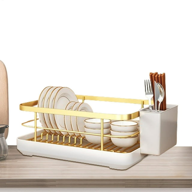 Dish Drying Rack and Cutlery Drainer with Integrated Utensil Holder and Efficient Tray for Organized Kitchen Countertop