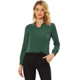 thumbnail image 1 of Blusa de Gasa Sólida Allegra K Manga Larga Oficina Mujer Verde Oscuro M, 1 of 4