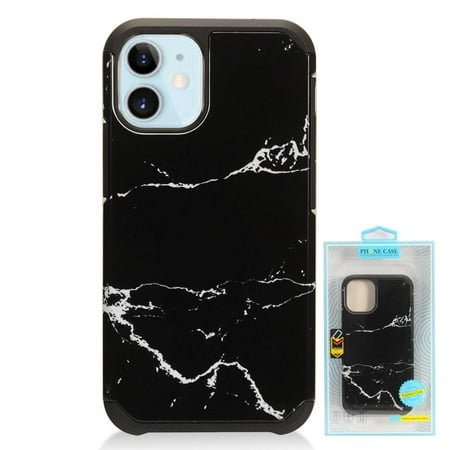 For Apple iPhone 12 Mini (5.4 in) Case, by Insten Marble Dual Layer [Shock Absorbing] Hybrid Hard Plastic/Soft TPU Rubber Case Cover compatible with Apple iPhone 12 Mini (5.4 in), Black