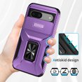 thumbnail image 5 of Phone Case for Google Pixel 8a Case with Sliding Camera Cover, with 360° + 100° Free Rotation Metal Finger Ring Bracket, Fit Magnet Car Mount, 2 In 1 Case Cover for Google Pixel 8a, Purple, 5 of 8