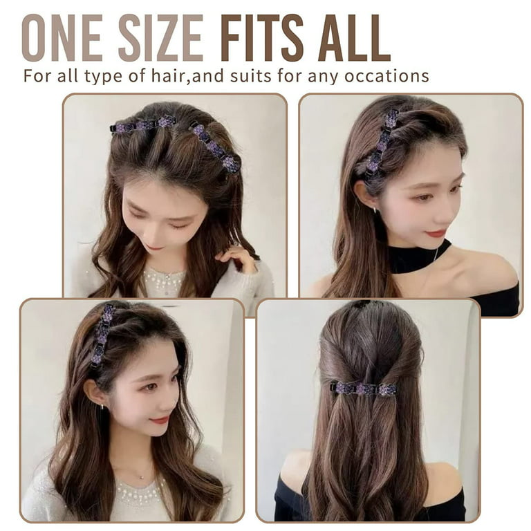 Braided Hair Clip with 3 Small Clips, Multi Clip Hair Barrette, Triple Hair  Clips with Rhinestones for Sectioning (Clover&Plum-8 PCS)