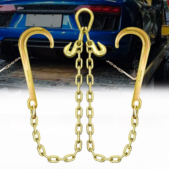 Brida en V de cadena FITHOIST de grado 80 | Brida de cadena de remolque de 5/16 pulgadas x 2 pies con ganchos en J y ganchos de agarre | Cadena de transporte con brida con carga de trabajo segura de 4