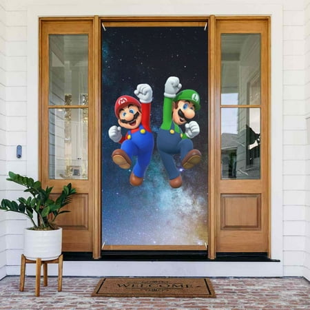 Luigi's Mansion Mario Bros Door Cover Decorated Banner Tapestry Home Decoration Holiday Party Supplies Door Banner Porch Sign Banner 72.8 x 35.4 Inch