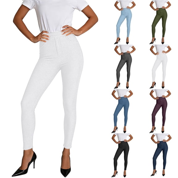 ZHYou Womens Leggings Jeans Slim Fit Elastic High Waist Tummy Control Skinny Pull On Demin Pants,White,Size 3XL