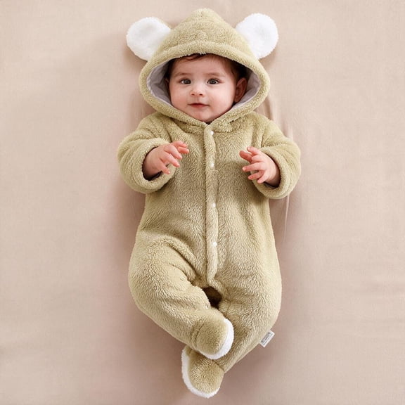 MEZZALL Boys Girls Jumpsuit Long Sleeve Hooded Romper Warm Solid Color Zip Up Onesie One-Pieces