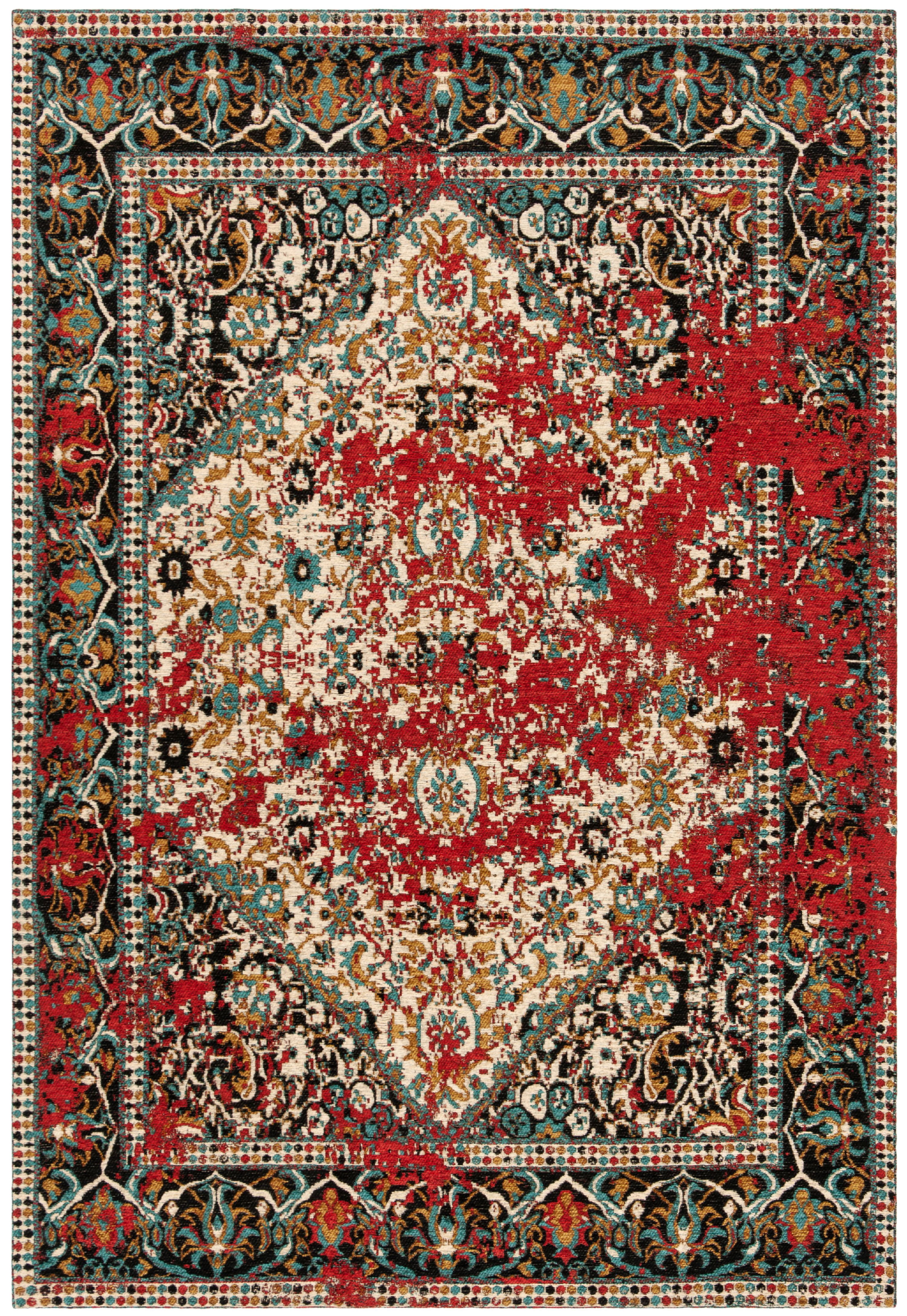 SAFAVIEH Classic Vintage Kian Floral Bordered Polyester Area Rug, Red/Charcoal, 6' x 9'