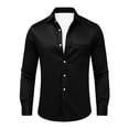 thumbnail image 6 of TKKCS Mens Glossy Satin Dress Shirts- Lapel Business Casual Lightweight Button Down Long Sleeve Wedding Shirts with Chest Pocket Black Size 3XL, 6 of 6
