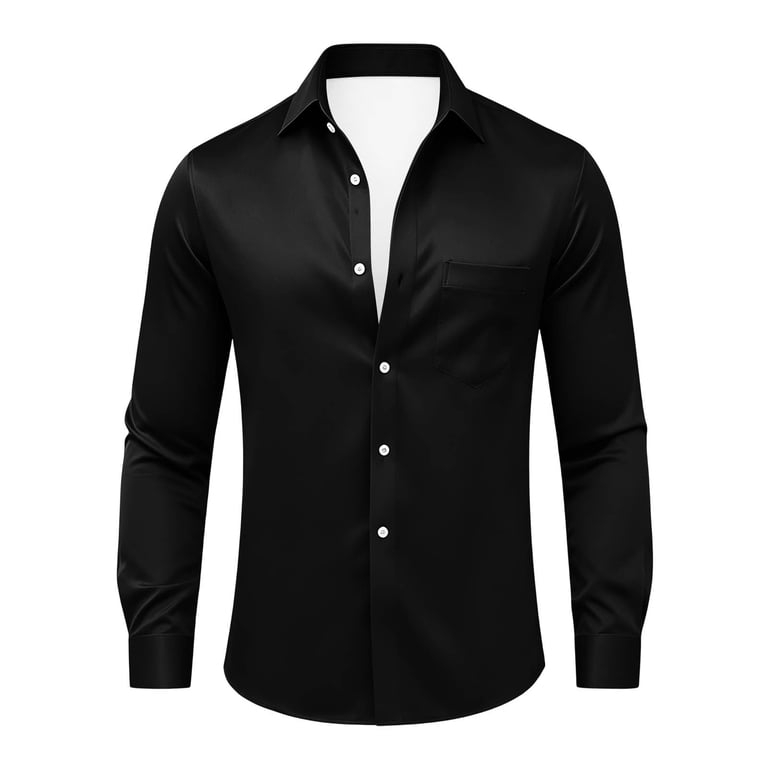 black dress shirt walmart Stamzod Mens Shirts Long Sleeve Loose Fit Stretch Satin Business Wedding formal Button Down Shirts for Men S-5Xl Dark Blue XXXL ANIMAL PRINT