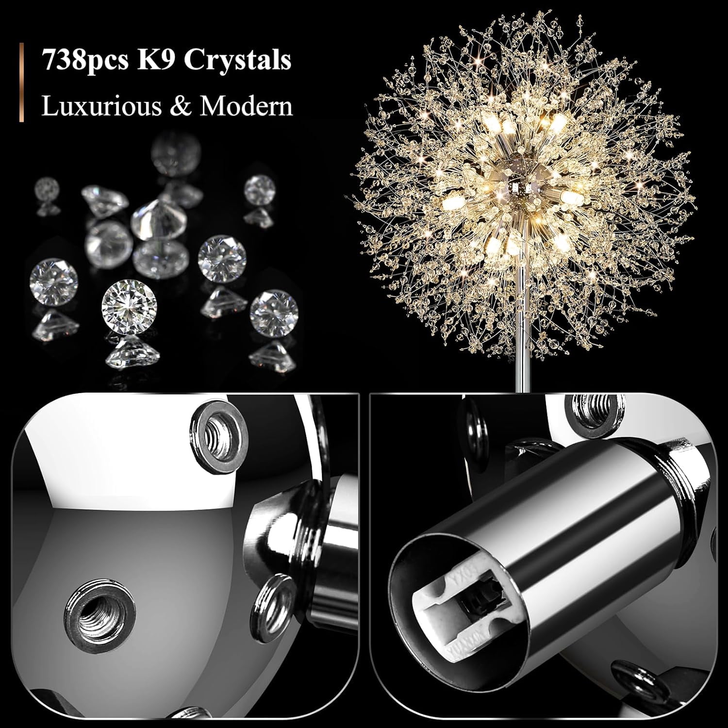 Nordic Hygge 69'' Crystal Floor Lamp for Living Room, Chrome