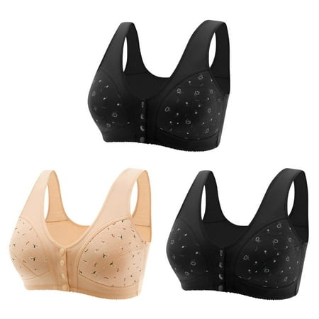 Bigersell Cotton Bras Pack for Women Trendy 3pc Women Senior Elder Women Printed Front Buckle Without Underwire Underwear Soft Cotton Plus Size Underwear Bra T-Shirt Bra Style F-46 Beige 7XL