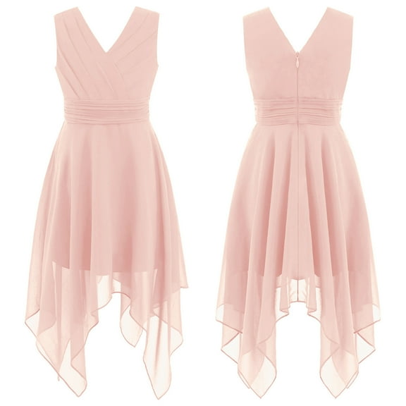 YONGHS Kids Flower Girls Formal Dress Wedding Party A Line Gown Pink 8