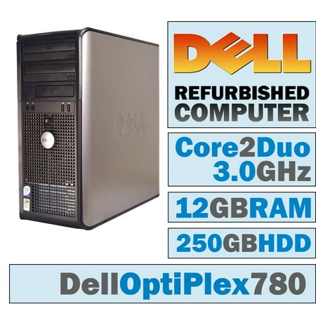 REFURBISHED Dell OptiPlex 780 MT/Core 2 Duo E8400 @ 3.00 GHz/12GB DDR3/250GB HDD/DVD-RW/No