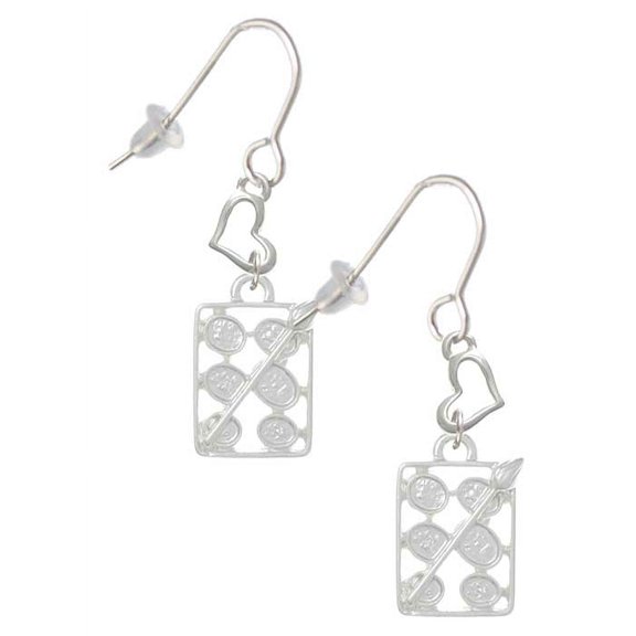 Silvertone 3-D Eye shadow Makeup Palette Heart French Earrings