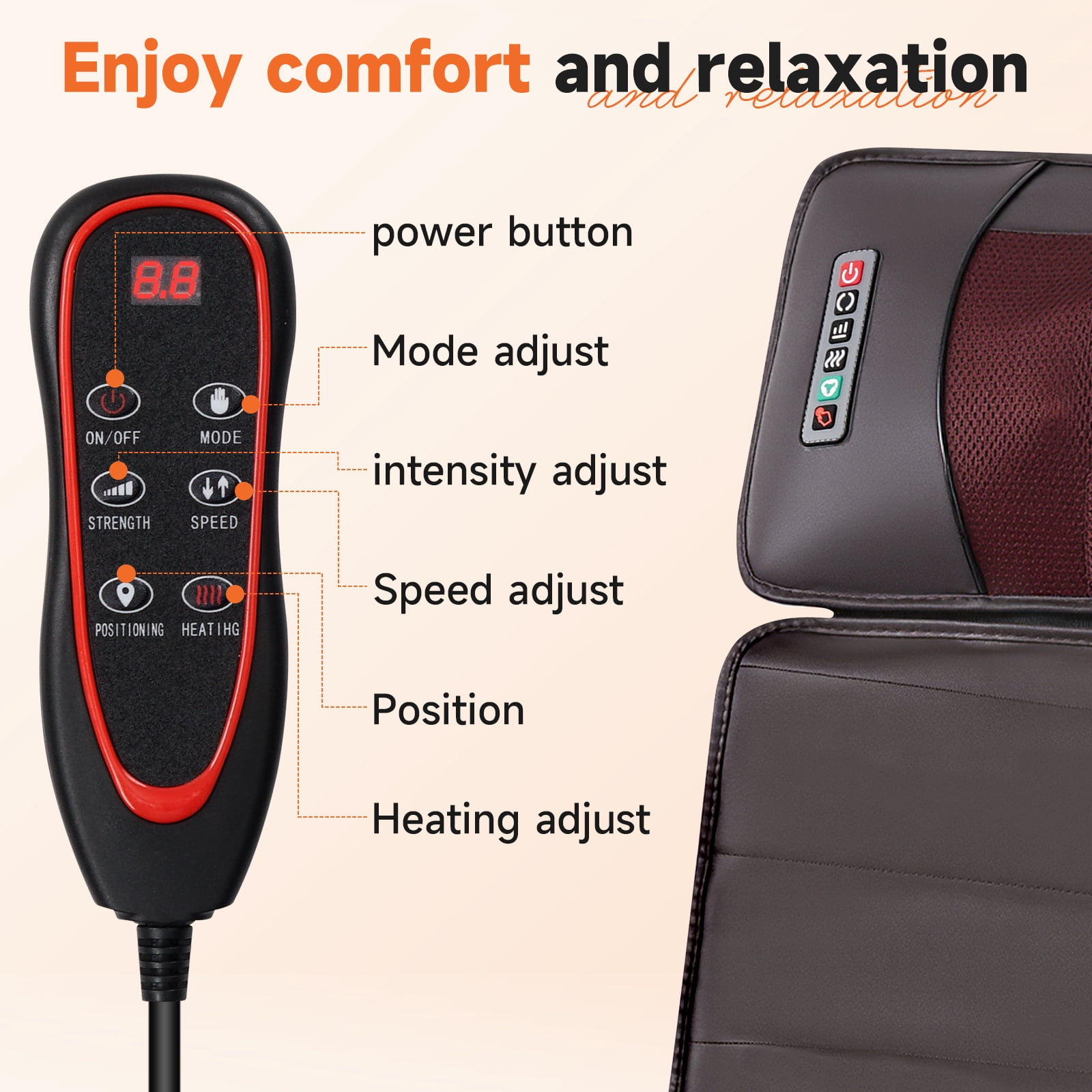 HEMXSZH Full Body Massage Mat with Remote Vibration & Heat, Foot Massager & Lumbar Cushion, Brown