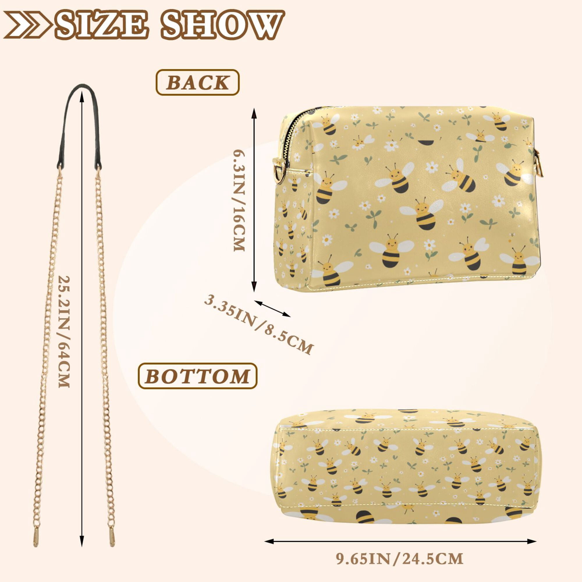 FORMRS Women Crossbody Purse with Chain Strap Vegan Leather Shoulder Handbag, Cute Bee Pattern