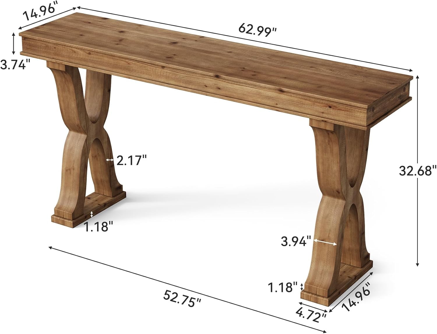 Tribesigns 63-Inch Solid Wood Console Table, Farmhouse Narrow Entryway Table with X-Shaped Legs for Hallway, or Foyer, Easy Assembly