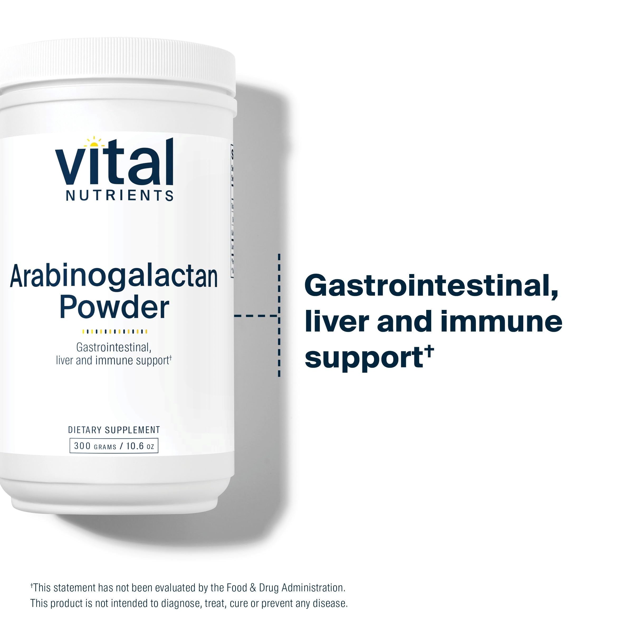 Vital Nutrients Arabinogalactan Powder | Vegan Prebiotic Fiber Supplement for GI Health, Liver, and Immune Support | Gluten, Dairy, Soy Free | Non-GMO | 300g