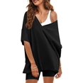thumbnail image 3 of Women's Oversized 2 Piece Outfits V Neck T-Shirts Biker Shorts Tracksuit Hot Shot Reversible Sets, 3 of 6