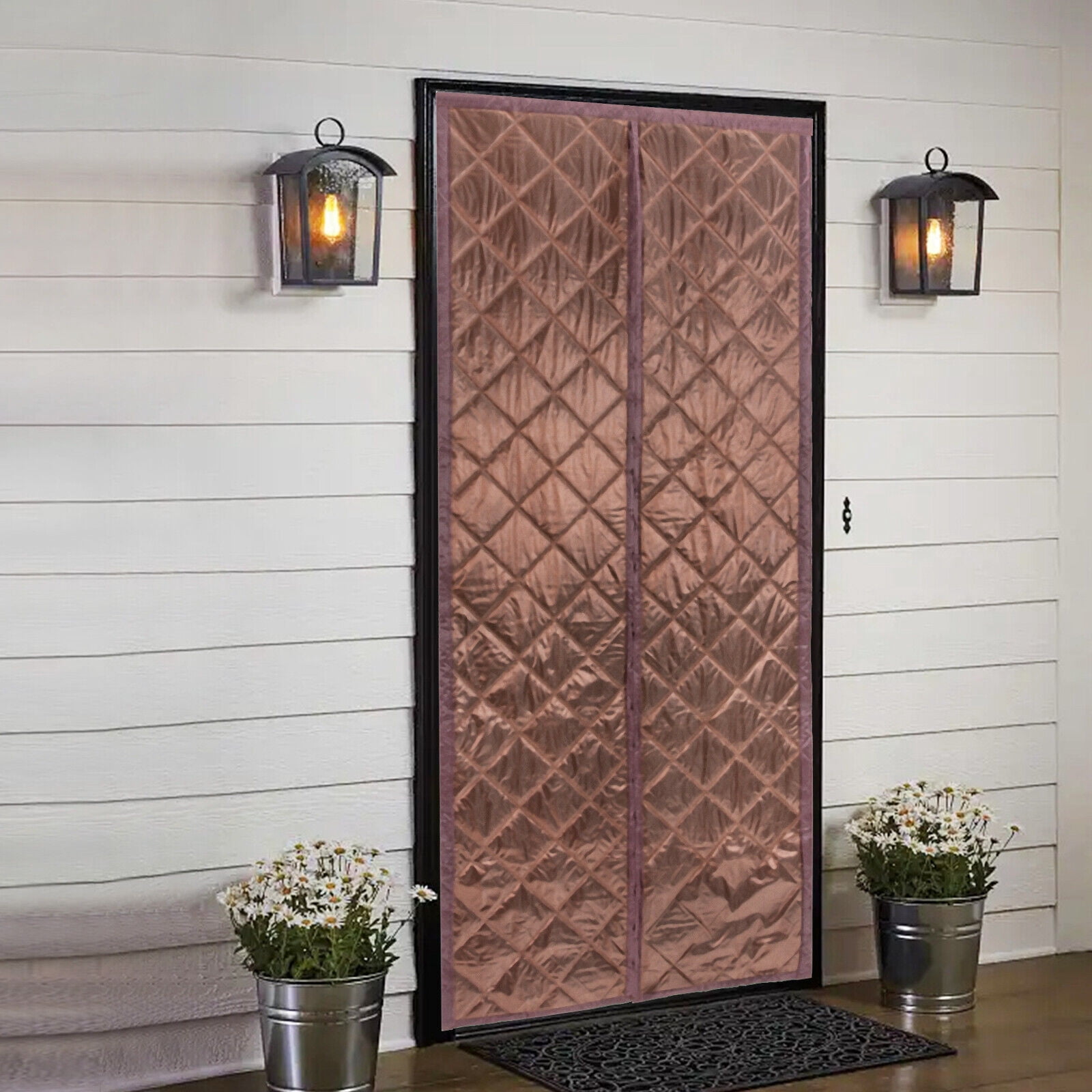 Waterproof  Magnetic Thermal Insulated Door Curtain Winter Doorway Cover 38x84in Coffee Color