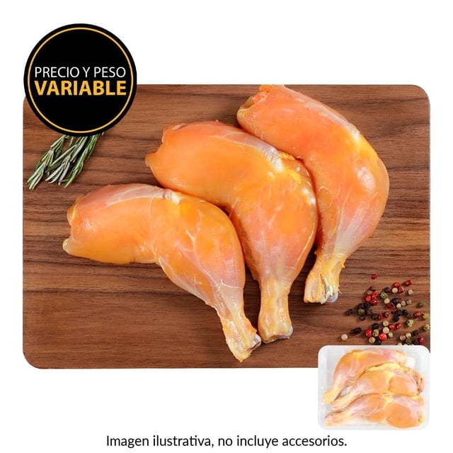 Pierna y muslo de pollo sin piel por kg peso aprox por charola 800 g