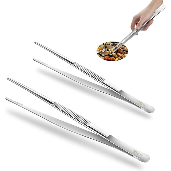 Kitchen Tweezers, Stainless Steel Meat Tweezers, 20cm & 30cm, BBQ Cooking Tools