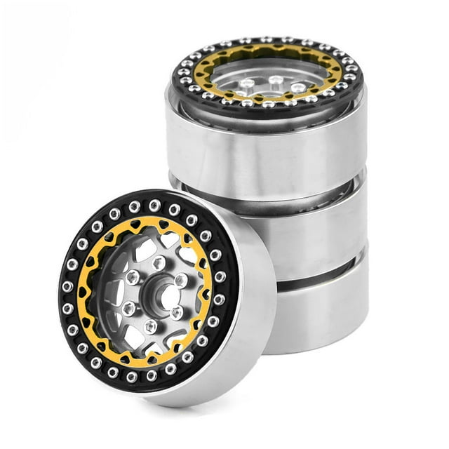 Langgg 4Pcs Metal Wheel Hub Car 1.9 Upgrade Rim Accessory RC Crawler Axial Durable Easy to Replace Replacement for SCX10 trx4 RC Red+Blue Silver+Gold
